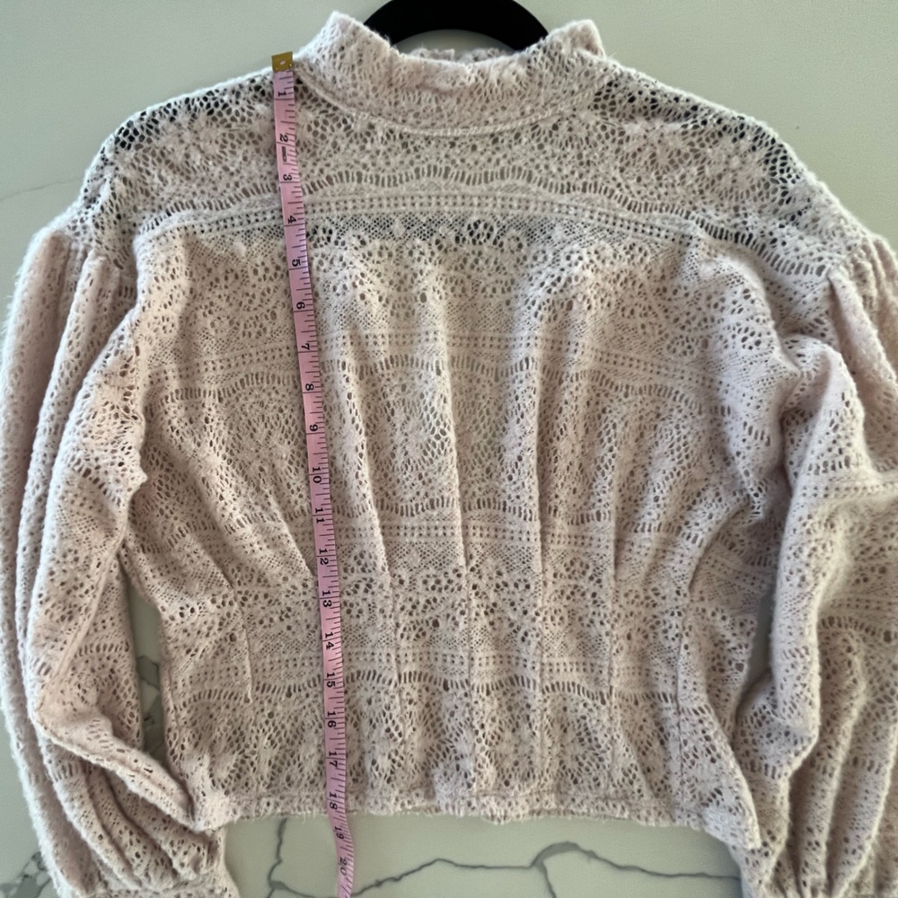 Free People - Rare - Blush Pink Sheer Lace-Like Sweater w/ Mock Neck & Open Back - Picture 8 of 9